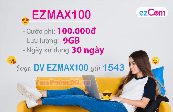 Đăng ký gói cước EZMAX100 Vinaphone cho thuê bao Ezcom 