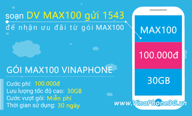 Hướng dẫn đăng ký gói Max100 Vinaphone trọn gói nhận 30GB data giá 100.000đ