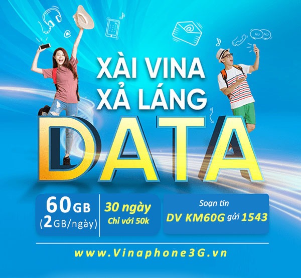 Đăng ký gói cước KM60G Vinaphone nhận 60GB data chỉ 50k/tháng