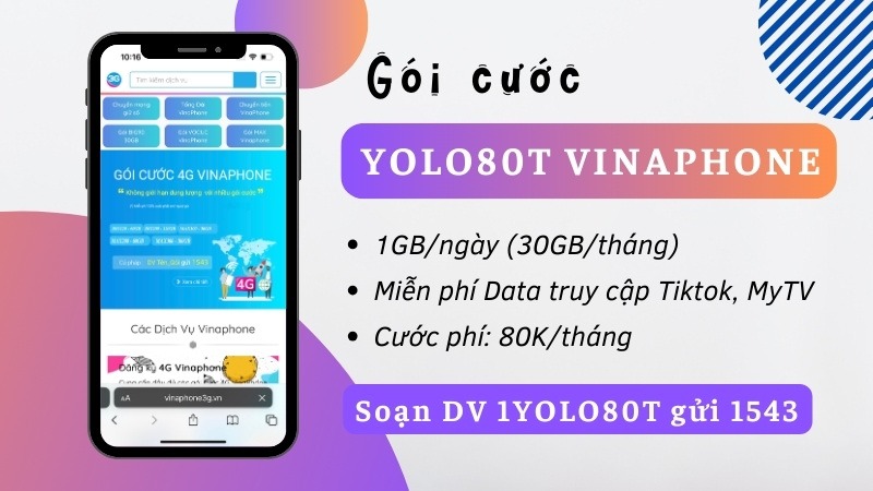 Đăng ký gói cước YOLO80T Vinaphone miễn phí 30GB data và truy cập Tiktok thả ga
