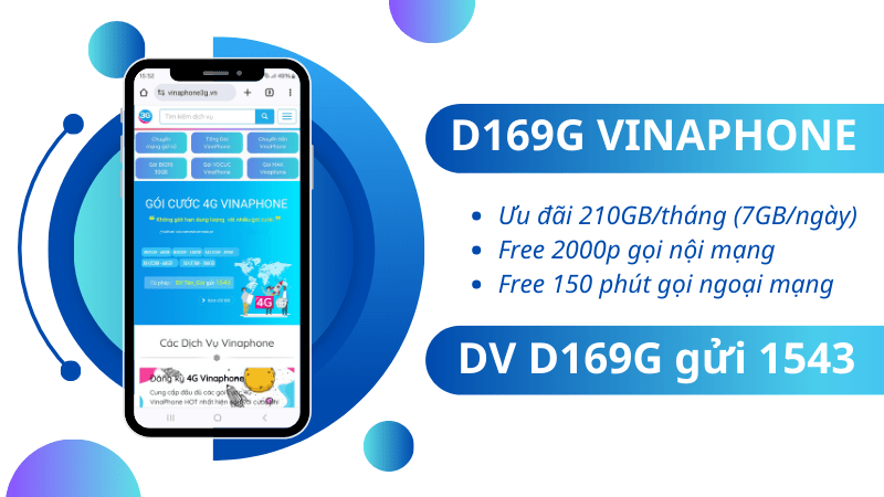 Đăng ký gói D169G Vinaphone chỉ 169k có ngày 210GB, 2150 phút gọi