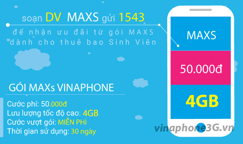 Đăng ký gói cước MAXs Vinaphone ưu đãi 4GB data
