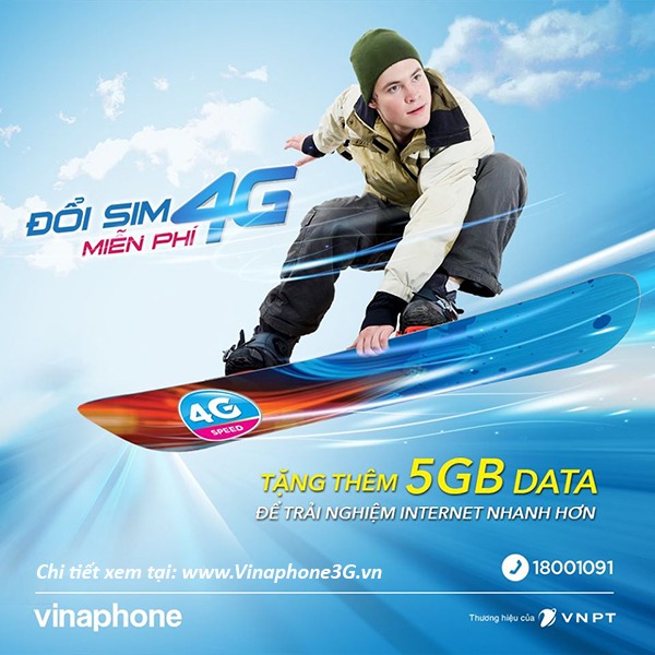 Đổi sim 4G Vinaphone miễn phí ngay 5GB data tốc độ cao