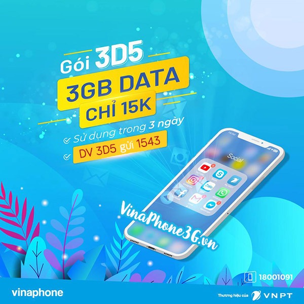Ưu đãi 3GB data chỉ 15K khi đăng ký gói cước 3D5 Vinaphone