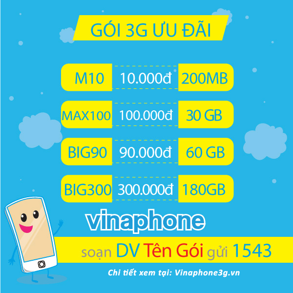 Bảng giá các gói cước 3G Vinaphone cho thuê bao di động