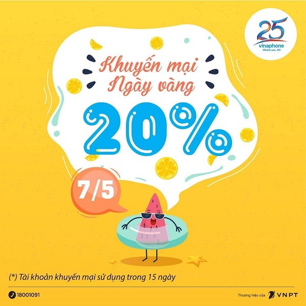 Khuyến mãi Vinaphone ngày 7/5/2021 tặng 20% tiền nạp bất kỳ