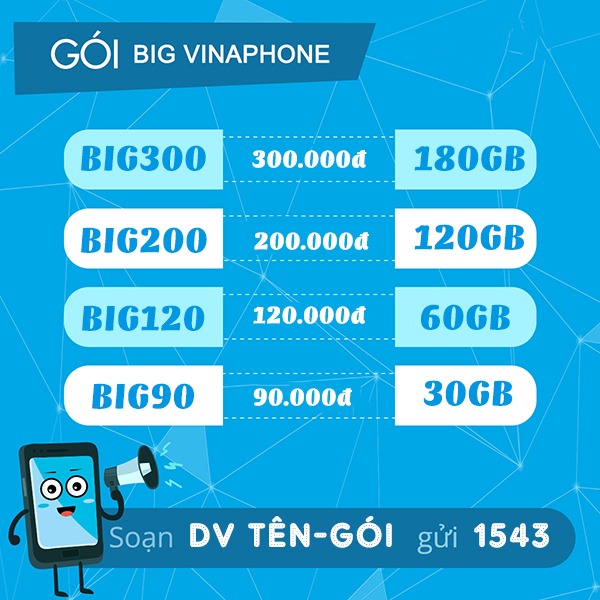 Đăng ký gói cước BIG70 VInaphone nhận 4.8GB data chỉ 70k