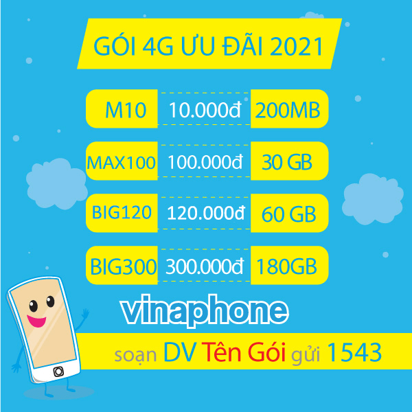 Đăng ký gói cước D90Z Vinaphone nhận data và gọi thoại miễn phí cả tháng 