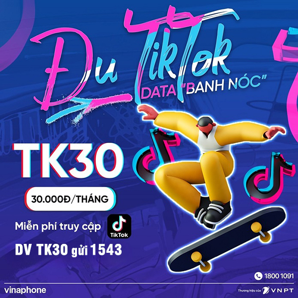 Cách đăng ký gói cước TK30 Vinaphone miễn phí data truy cập Tiktok 