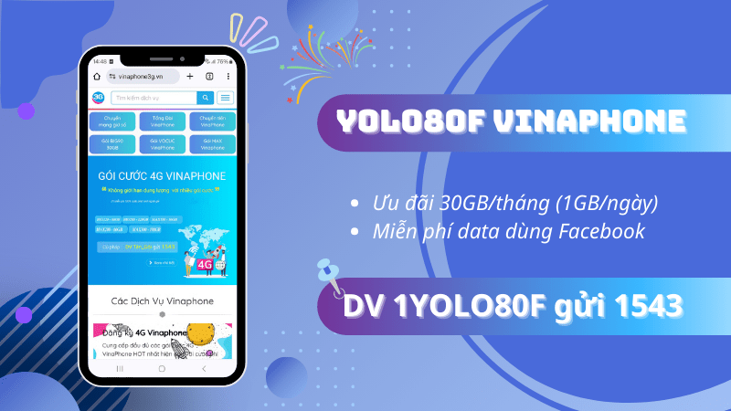 Đăng ký gói YOLO80F Vinaphone miễn phí 30GB/tháng, ưu đãi Facebook không giới hạn